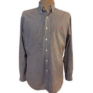 Ralph Lauren Gingham Button Down Shirt Large Navy/White